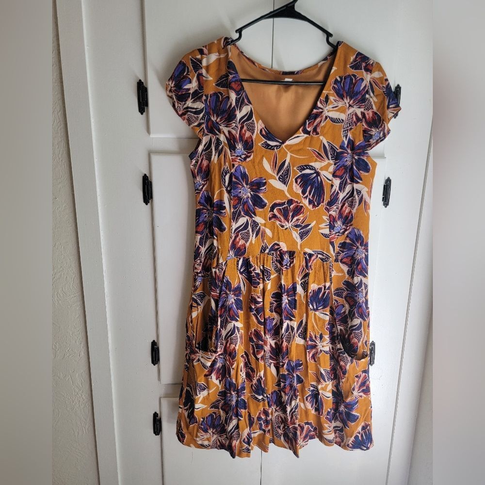 Garnet Hill Floral Summer Day Orange Short Sleeve Drop Waist Dress 2